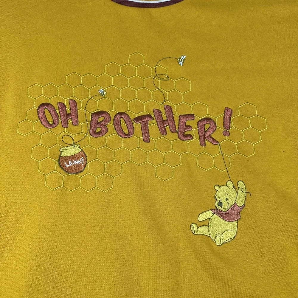 Disney Winnie The Pooh Crewneck Sweater Oh Bother Honeycomb XL Embroidered